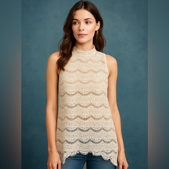 Rose & Olive Tops - Rose & Olive Cream Lace High-Low Blouse M Boho Coquette Romantic Sheer Layers